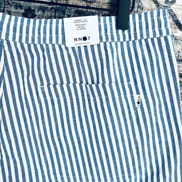 NN. 07 Gregor Drawstring Shorts Size XL Blue Stripe Elastic Waist Pockets New - Picture 2 of 12
